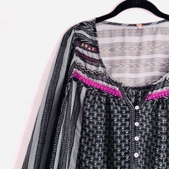free people Top S Feather in Wind Embellished Sheer Printed Embroidery Sequin - Picture 7 of 13